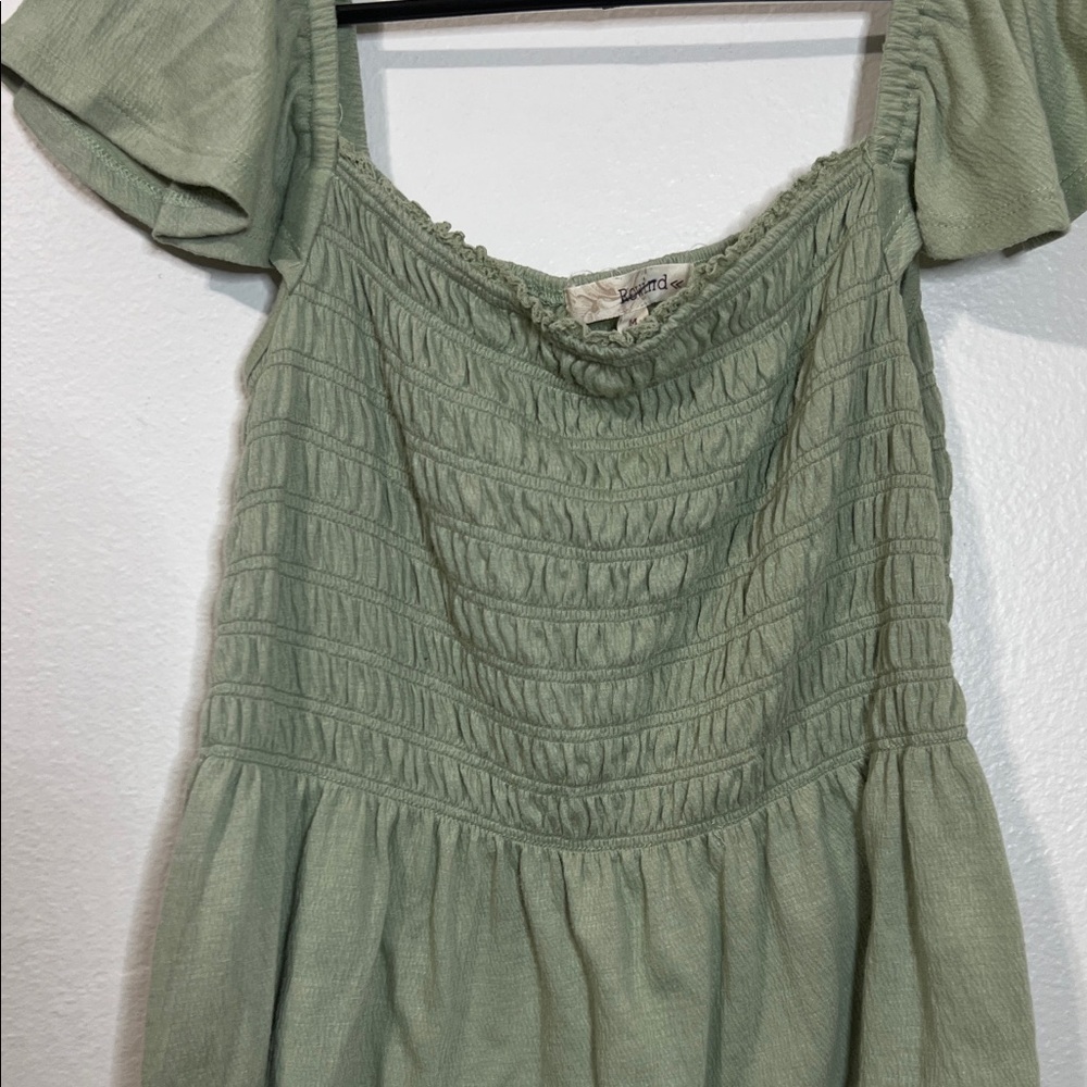 Rewind Sage Green Smocked Crop Top - Picture 2 of 4